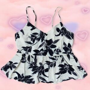Floral Black & Cream Spaghetti Strap Peplum Camisole